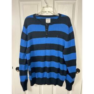 Ruffian for Threads & Heirs Striped Henley Sweater Men's Blue and Black Large